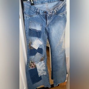 UNION BAY y2k floral patchwork denim flare jeans